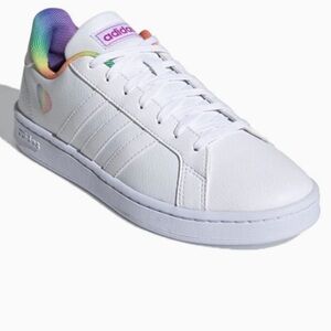 adidas White Sneakers with Rainbow Accent